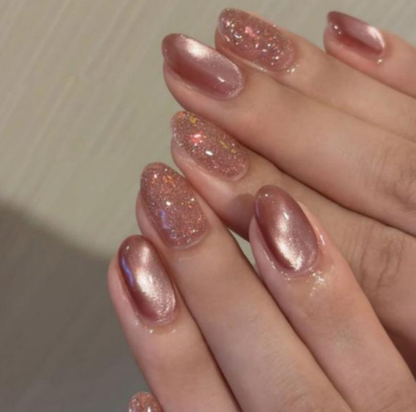 Rosé Champagne | Pink Glitter & Pearlescent Press-On Nails
