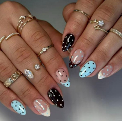 Blue Cashmere | Blue Polka Dot Press-On Nails