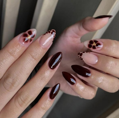 Espresso Bloom | Burgundy Floral Press-On Nails